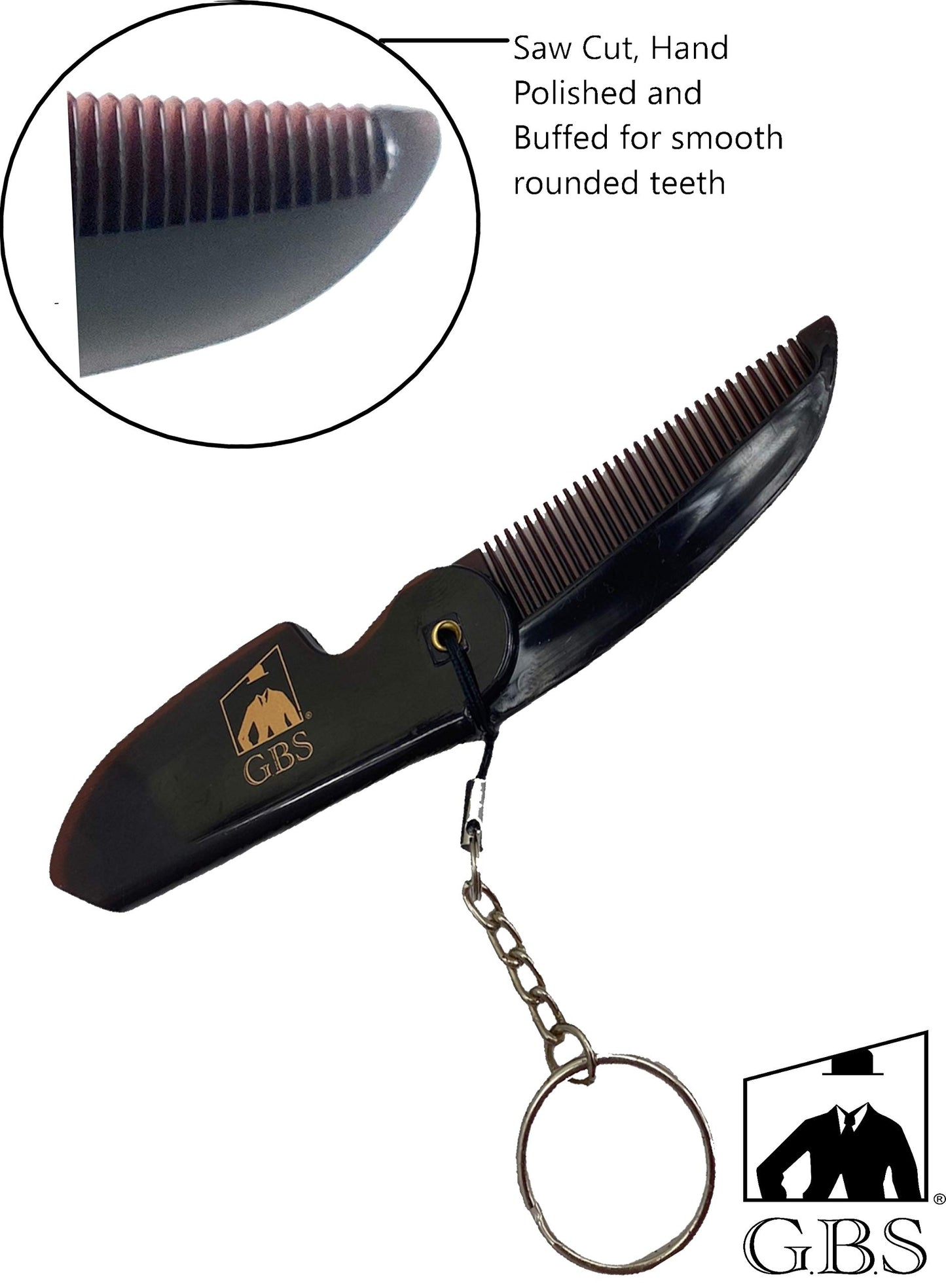GENTS Folding Pocket Comb for Men - Travel Beard Mustache Hair Grooming Keychain Accessory Handmade