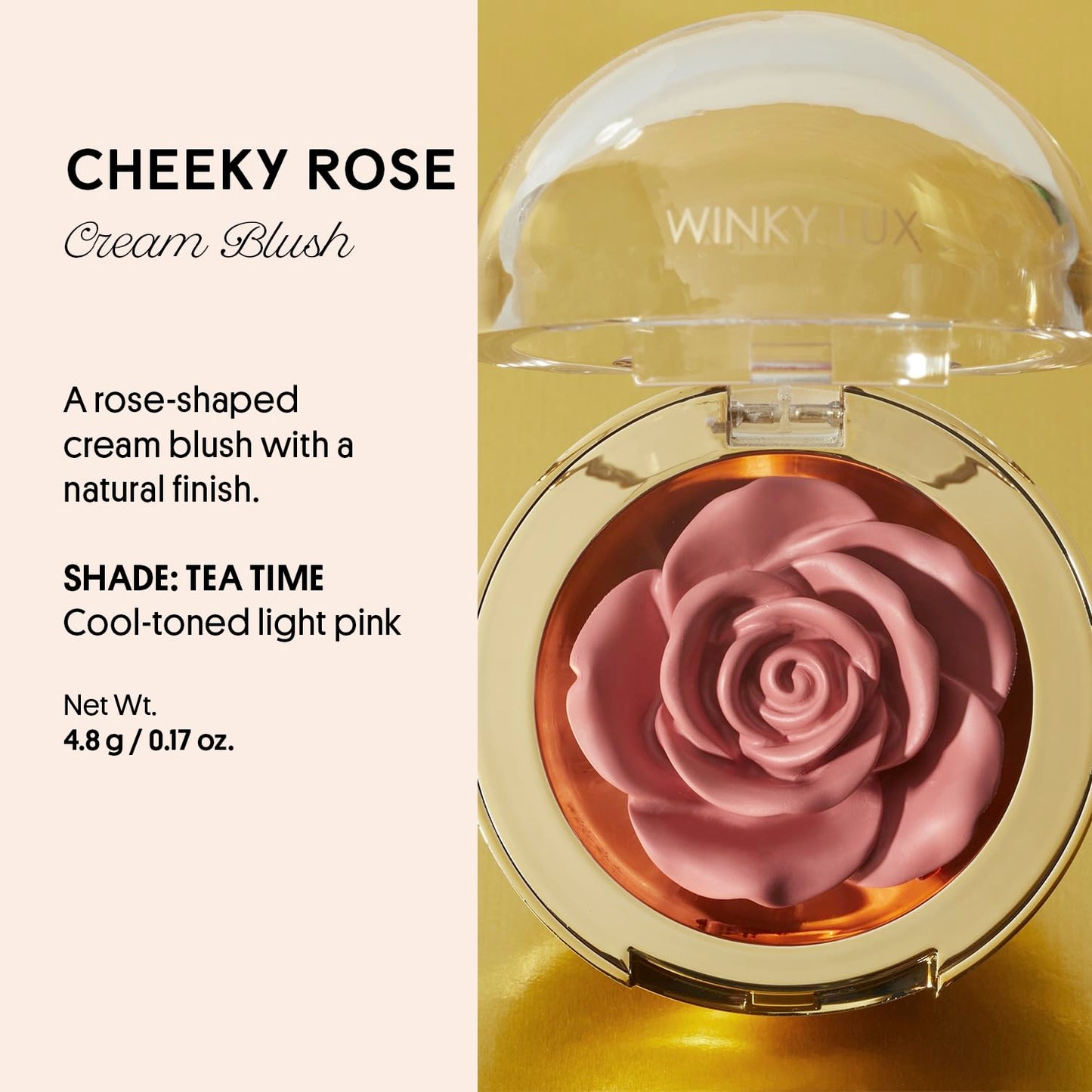 Winky Lux Cheeky Rose Cream Blush - High Pigment, Weightless Color for Cheeks, Effortlessly Blendable Makeup with Vitamin E, Cool Toned Light Pink