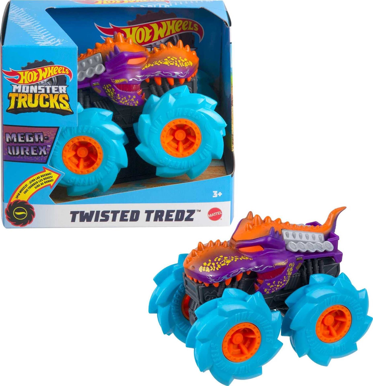 Hot Wheels Monster Trucks Twisted Tredz Creature Themed 1:43 Scale Flywheel Friction Motor Assorted Stylized Giant Wheels Power over Terrain…