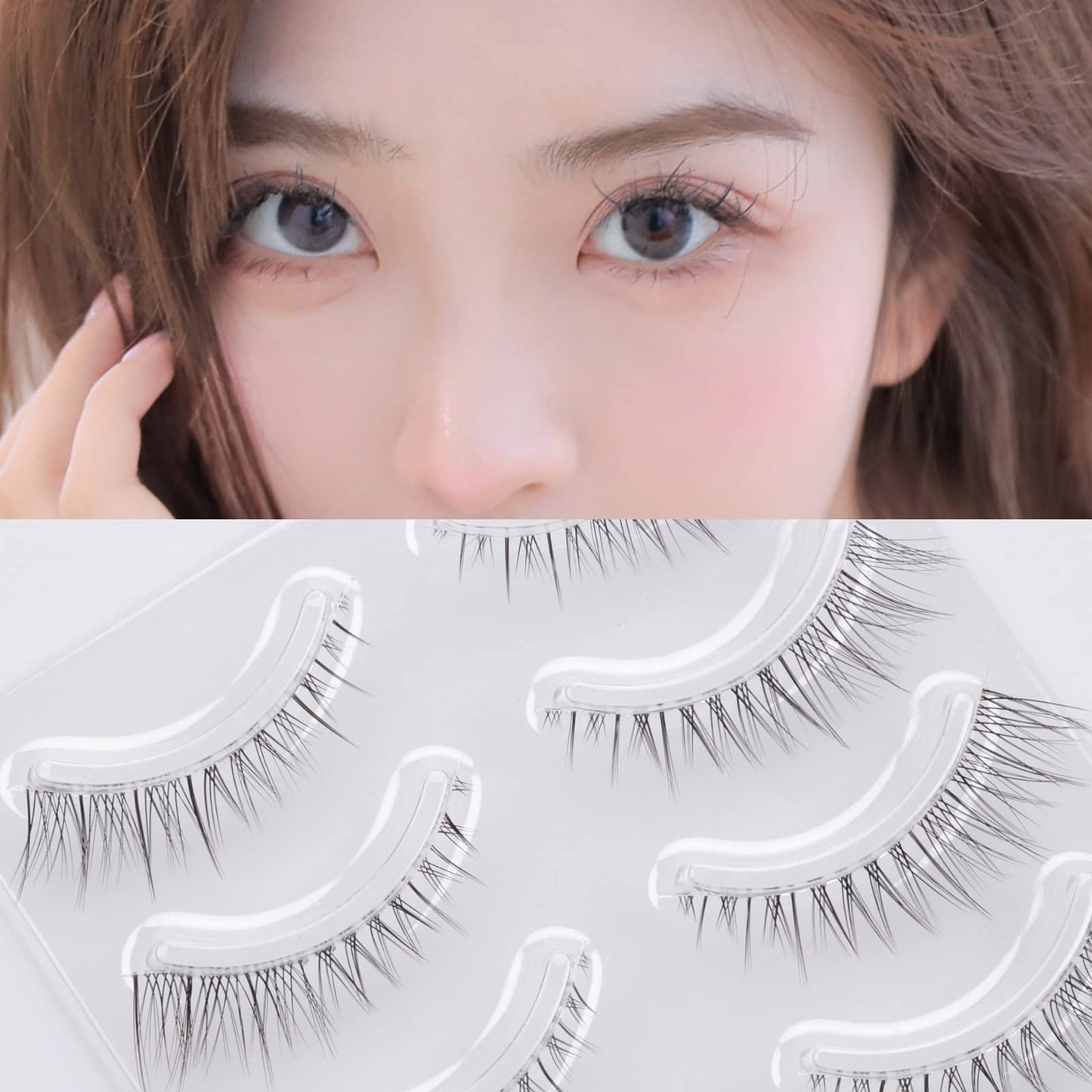 Miz Barn Daily Lashes 4 Pairs Natural Look False Eyelashes, Natural Soft Lightweight Comfortable Short Lashes Strip Cross Clear Band Handmade False