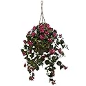 Nearly Natural Bougainvillea Silk Hanging Basket, Green/Pink