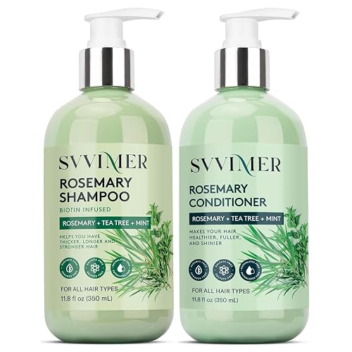 Svvimer Hair Thickening Shampoo and Conditioner - Rosemary Shampoo with Biotin Tea Tree Oil Mint for Thinning Hair - Sulfate Free for Women and Men