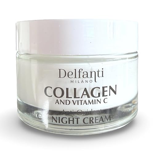 Delfanti-Milano Collagen and Vitamin C Antioxidant Night Cream Restorative Face and Neck Moisturizer with Hyaluronic Acid and Retinol Made in Italy