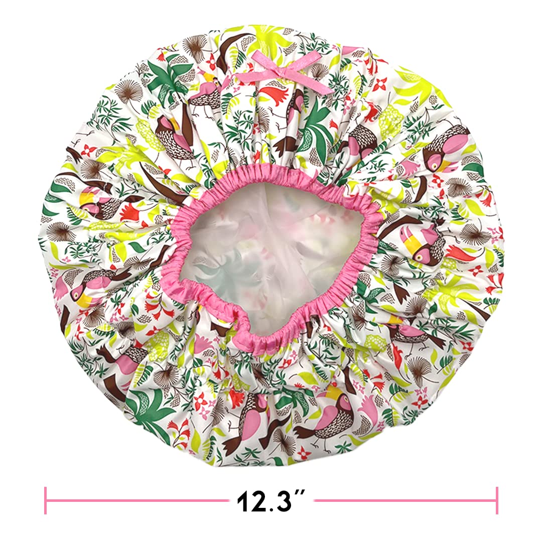 Reusable Bath & Shower Cap Lined, Oversized Waterproof Shower Caps Large Designed for all Hair Lengths with PEVA Lining & Elastic Band Stretch Hem