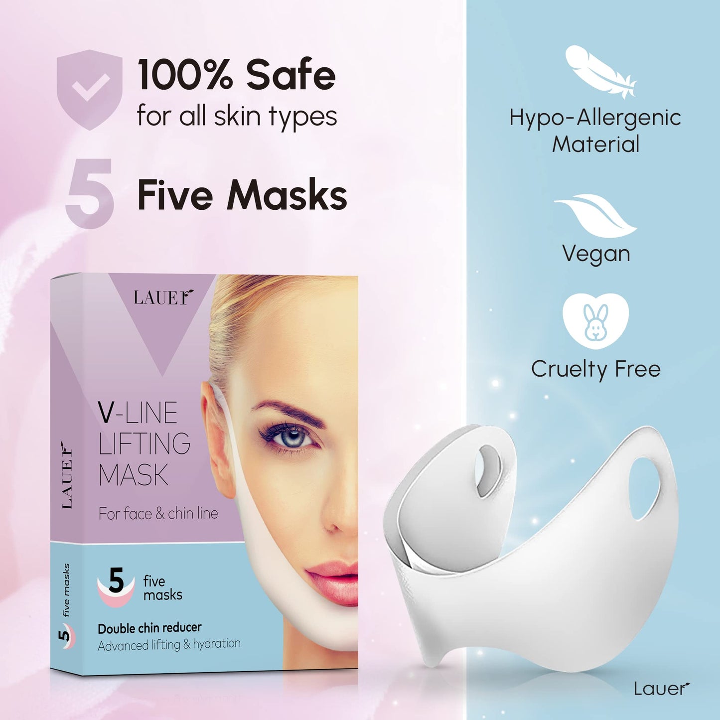 V Shaped Contouring Face Mask Line Shaping Lifting Belt Neck Reduction Jawline Lift Tape Enhancer Firming Chin Up Collagen Hyaluronic Acid Aloe Vera Beauty and Personal Care LAUER COSMETIC