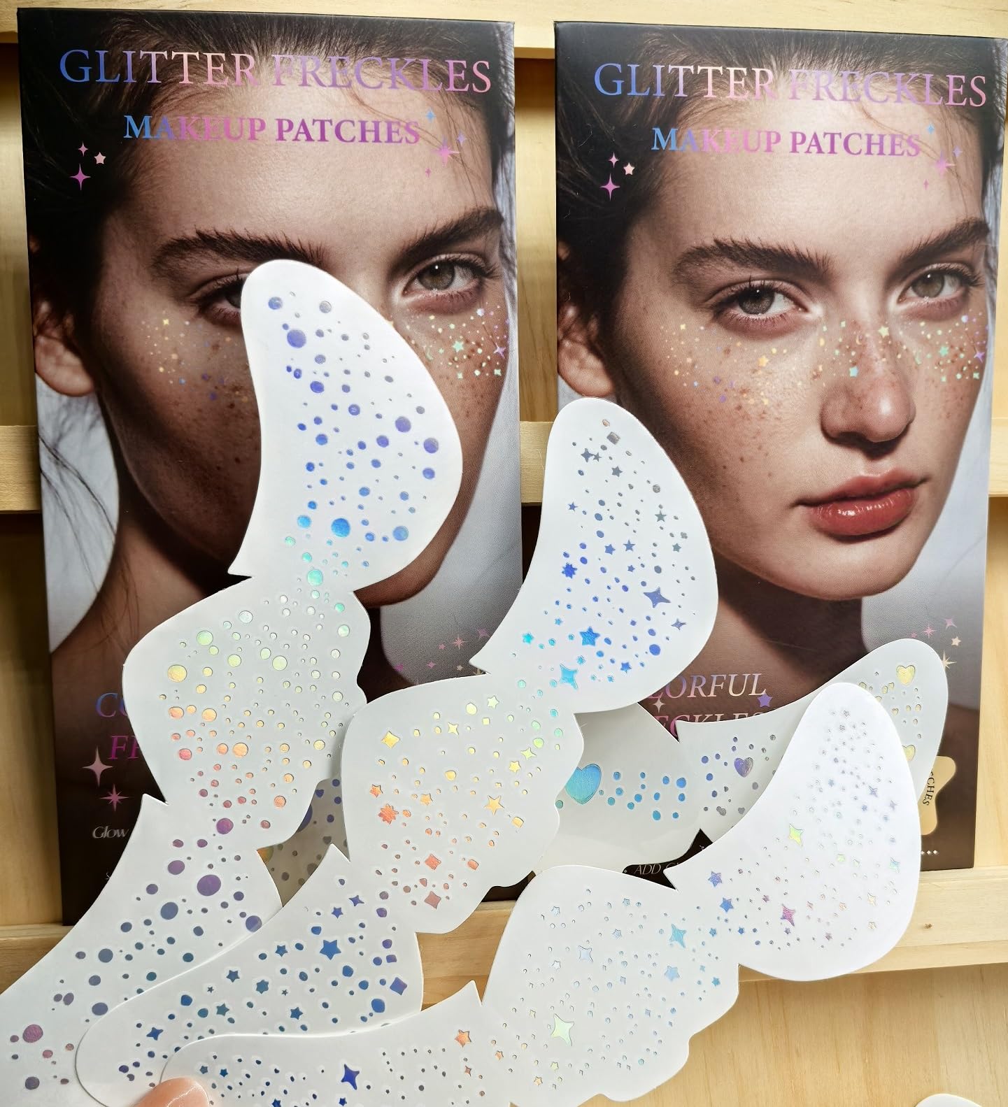 Glitter Freckles, Holographic Face and Body Glitter Tattoo Sparkle for Women Gold Glow Cosmetic Star Makeup Accessories for Festival Rave