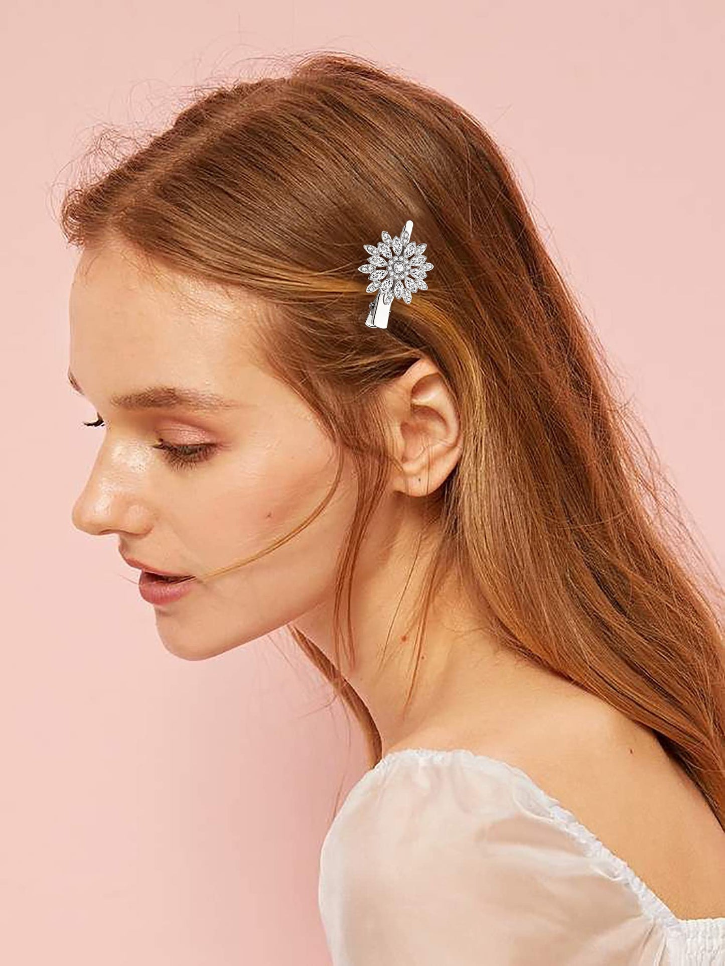 Crystal Hair Clips Large Sparkle Rhinestone Flower Design Alligator Metal Clip Non-Slip Floral Duckbill Hairpins Bling French Fancy Hair Barrettes