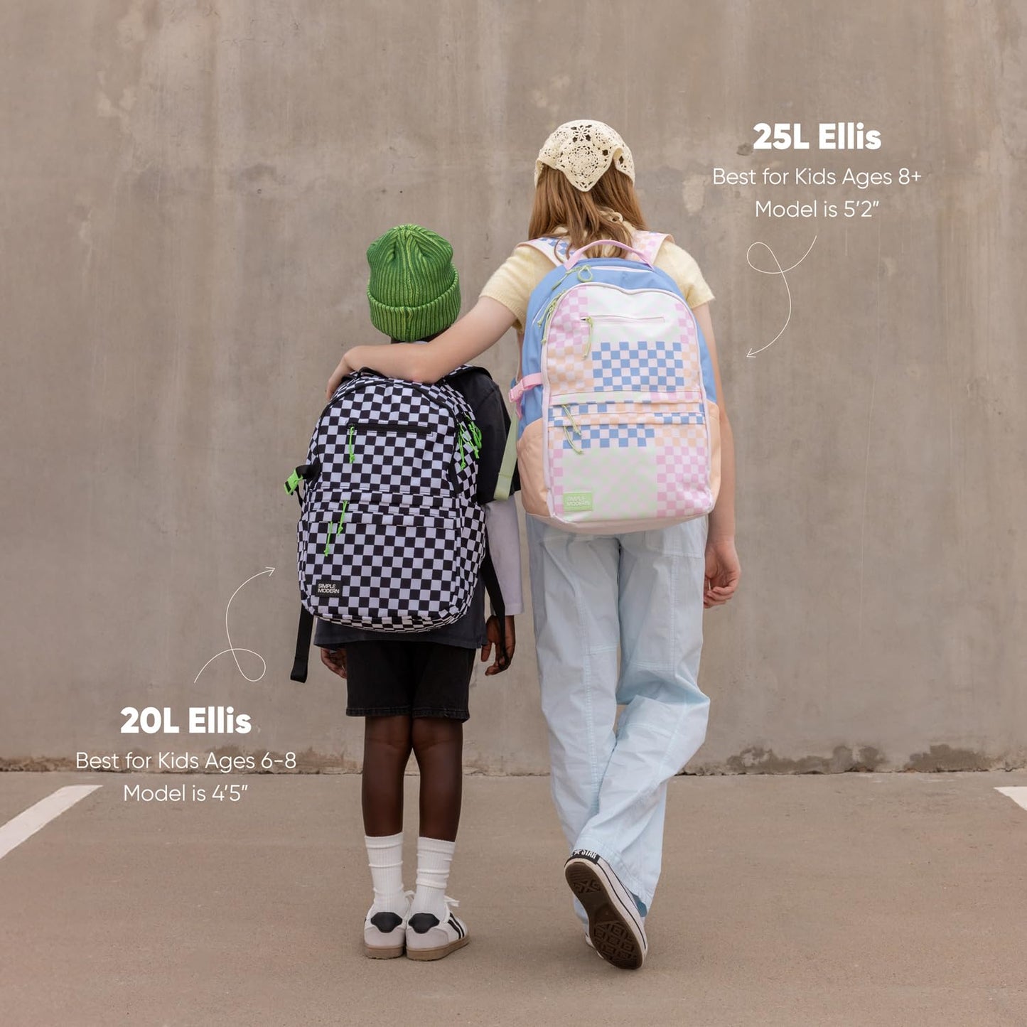 Simple Modern Ellis Backpack for School | Medium 20L Elementary Middle and High School Bookbag for Kids and Teens | Girls and Boys | Black and White Checkmate