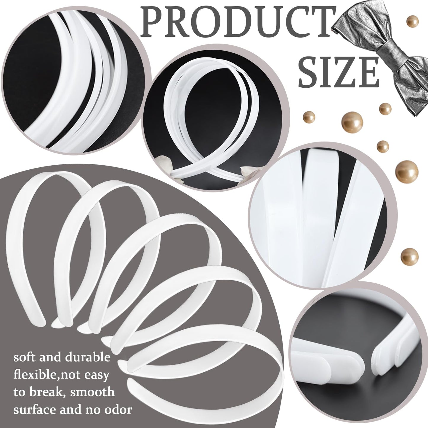 Amersumer 50PCS 1/2 Inch Plain Plastic Headbands for Girls No Teeth DIY Hair Accessories, White