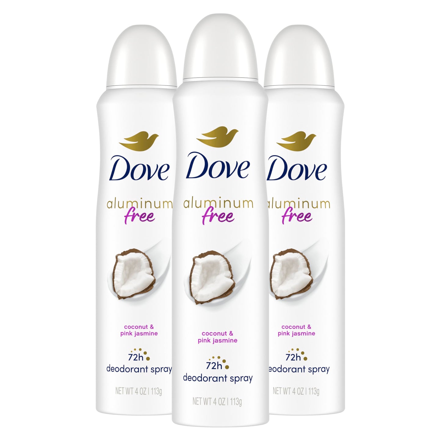 Dove Aluminum Free Deodorant Spray for Women 3 Count Coconut & Pink Jasmine 72 hour odor protection 4oz Beauty and Personal Care Dove