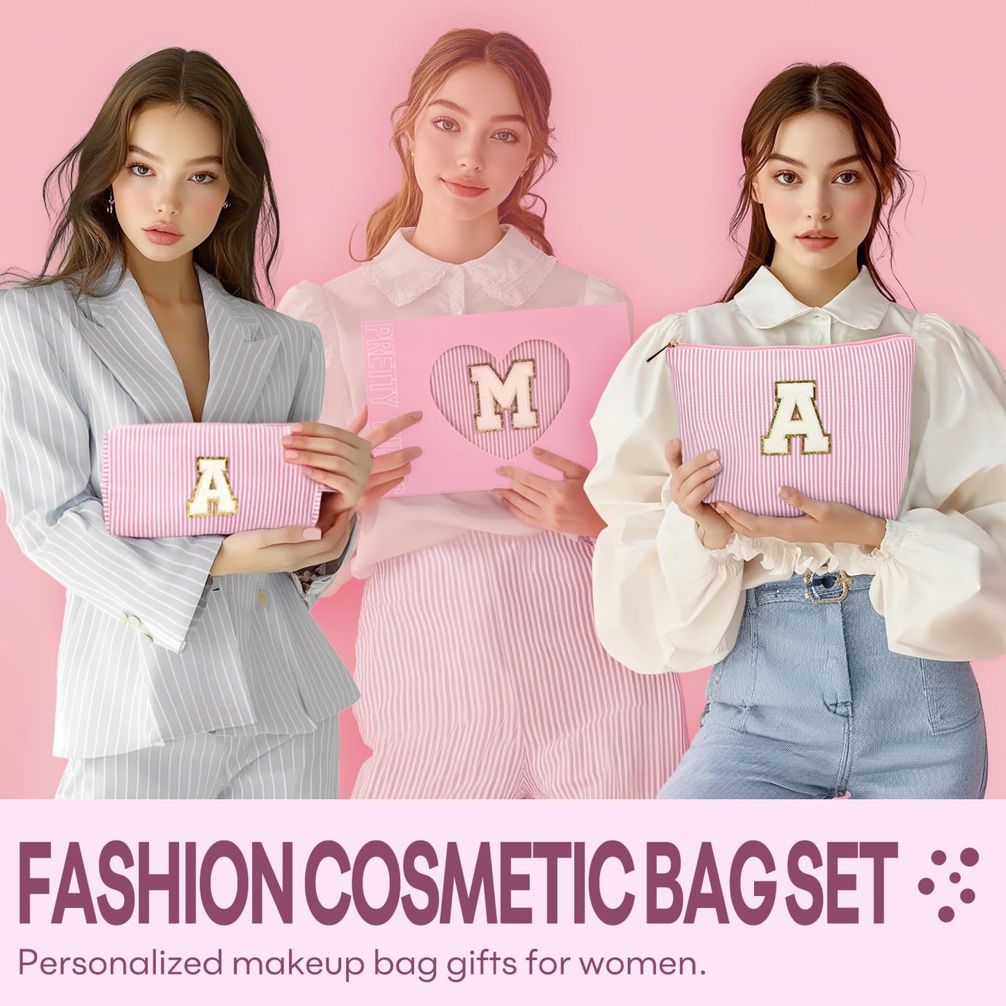 mibasies 2 PCS Initial Makeup Bags for Women: Cosmetic Bag for Travel Toiletry - Personalized Cute Makeup Pouch - Gifts for Grilfriend Wife Moms Beauty and Personal Care mibasies