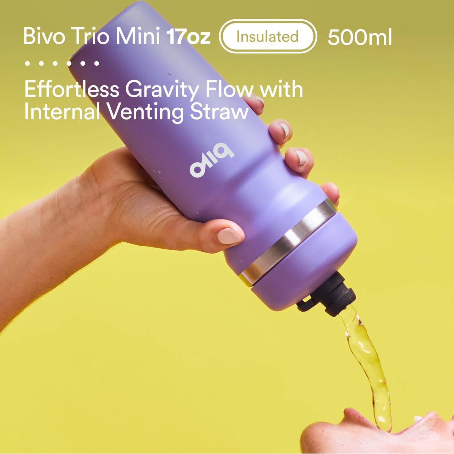 bivo Trio Mini 17oz Insulated Stainless Steel Bike Water Bottle - for Cycling - Compact, Fits Most Cages, Dishwasher Safe, High Flow Sports Nozzle