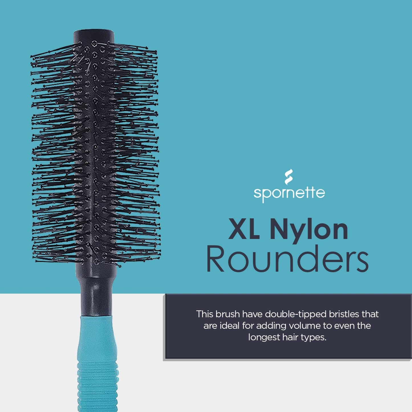 Spornette Double Stranded XL Round Brush, Nylon Bristles - Round Brush for Straightening, Anti-Frizz, Detangling, Volumizing - Styling for Wavy