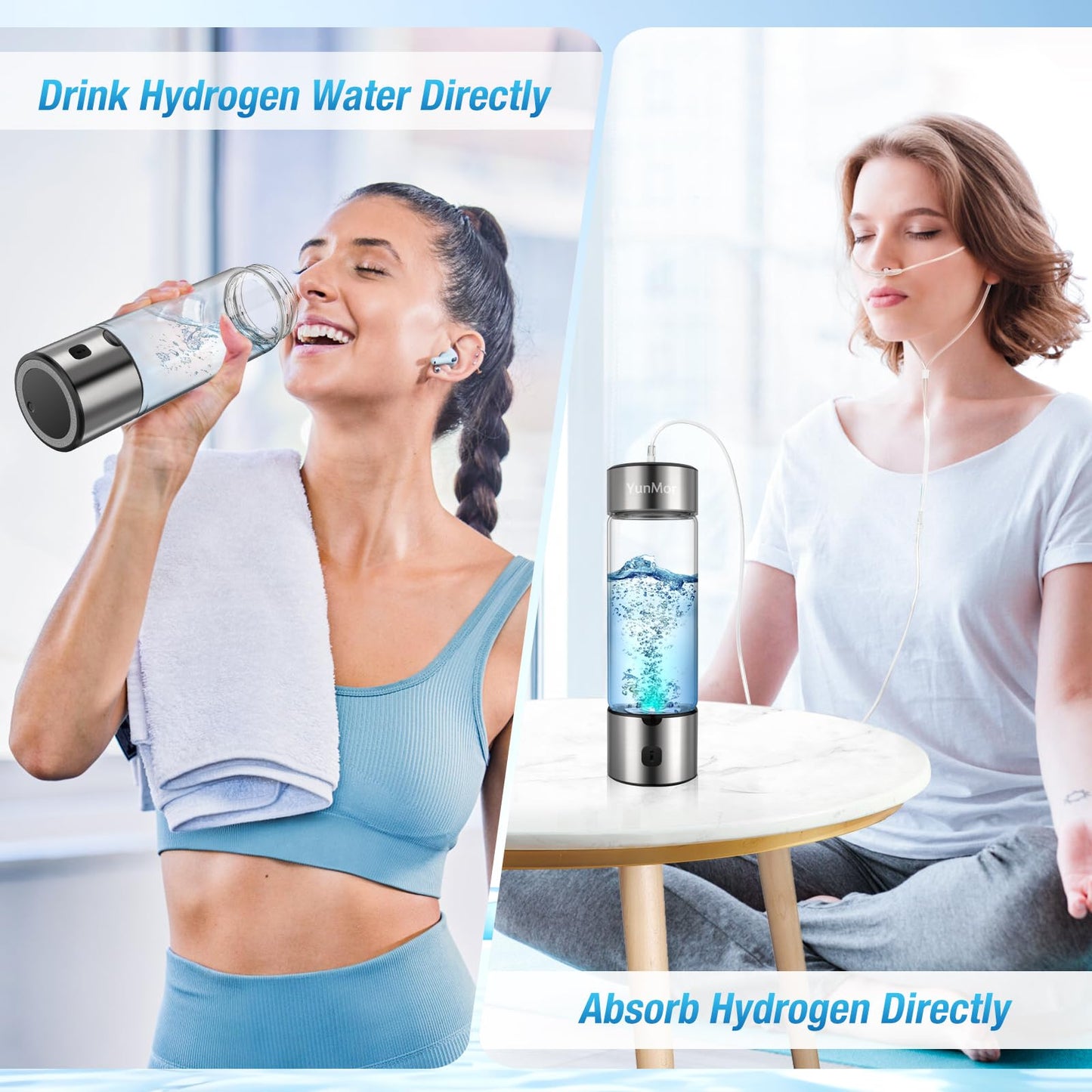 Hydrogen Water Bottle & Hydrogen Water Tablets Alternative - 2800ppb SPE/PEM Tech, 3-Min Electrolysis, Inhalable H2 for Home, Office, Fitness & Daily
