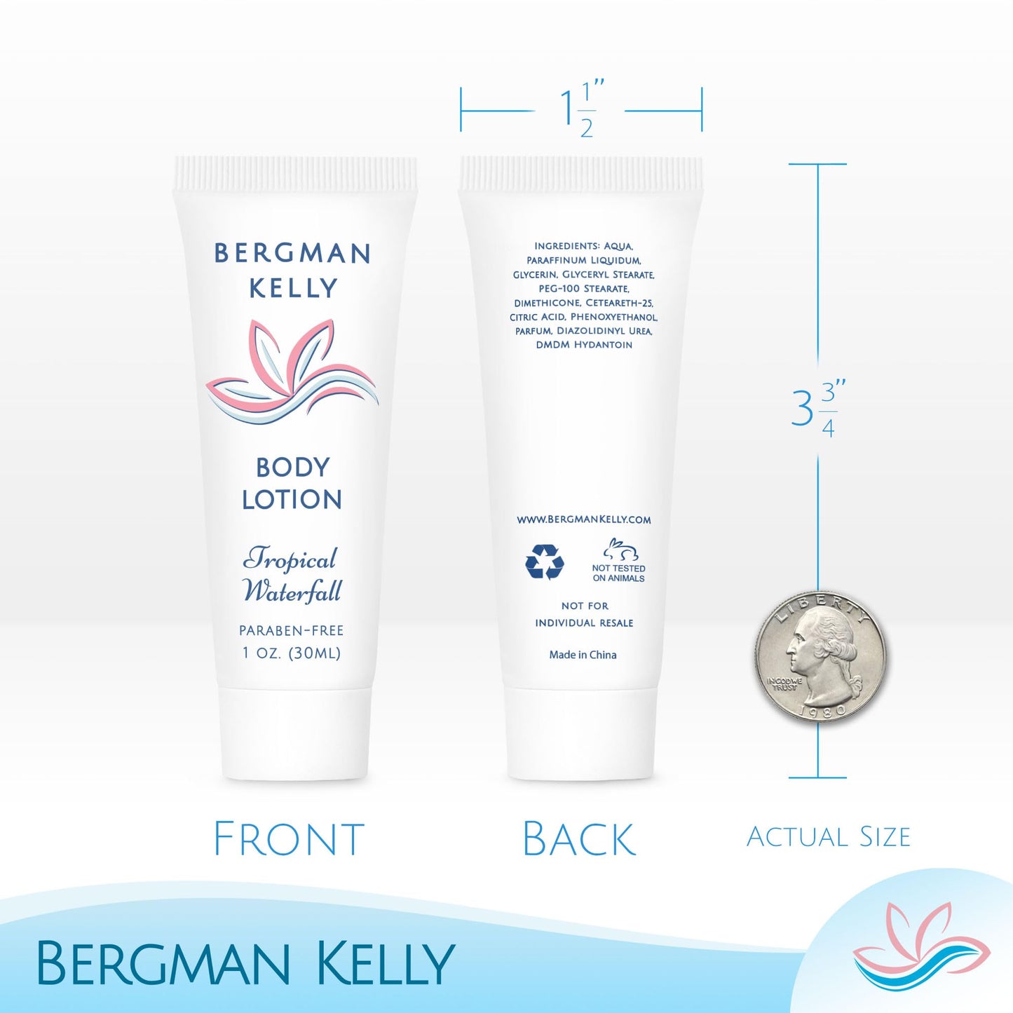 BERGMAN KELLY - Travel Size Lotion - 1 fl oz, 100 PK, Tropical Waterfall - Delight Your Guests w/Invigorating & Refreshing Body Lotion - Quality Mini