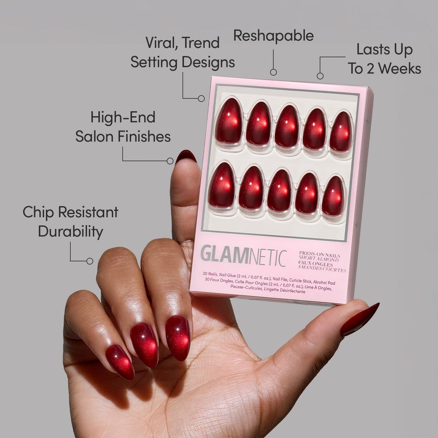 Glamnetic Press On Nails - Silent Night | Short Almond White Fake Nails with 3D Silver Foil in a Glossy Finish | 15 Sizes - 30 Nail Kit with Glue Beauty and Personal Care Glamnetic