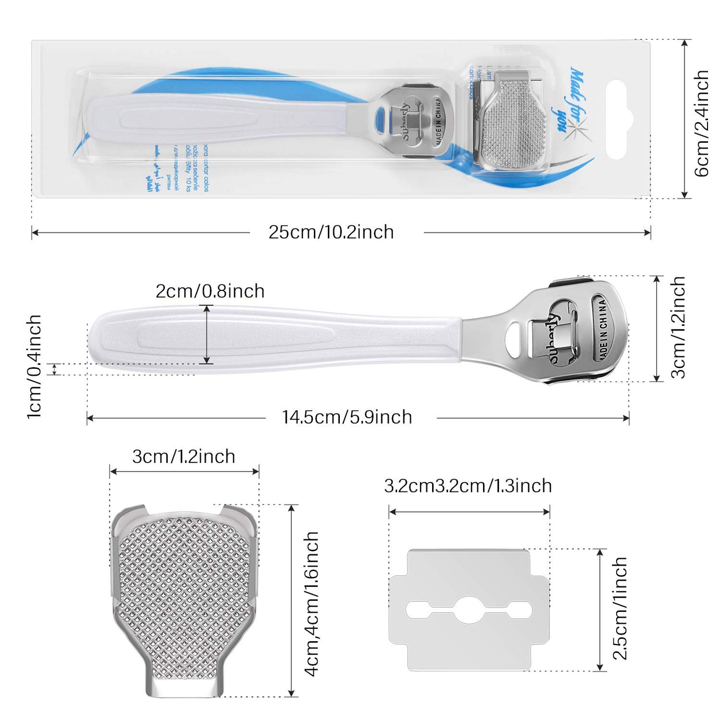 Callus Shaver Set, 50 Blades 1 Stainless Steel Shaver 1 Foot File, 52 Pcs Beauty and Personal Care Zhehao