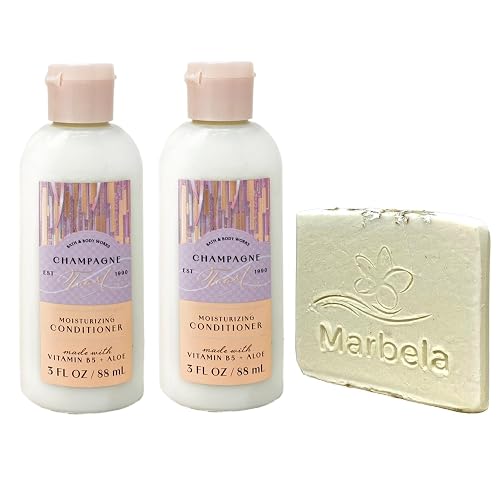 Bath & Body Works Champagne Toast 2 Pack Mini Moisturizing Conditioner Bundle with a Natural Oats Sample Soap - Travel Size