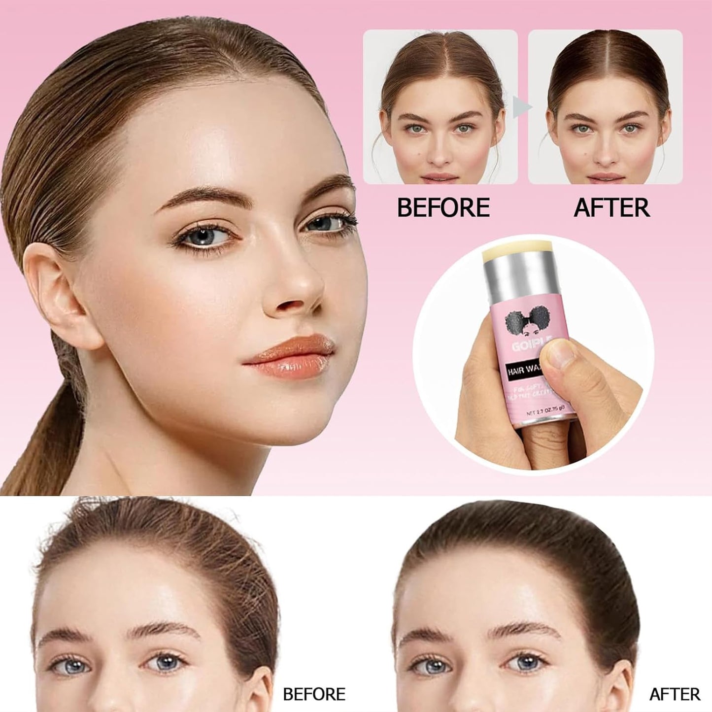 Goiple Hair Wax Stick - Long-Lasting, Smoothing & Slick Pomade Stick for Hair Wigs, Styling Waxes for Fly Away & Edge Frizz Hair, 2.7oz each