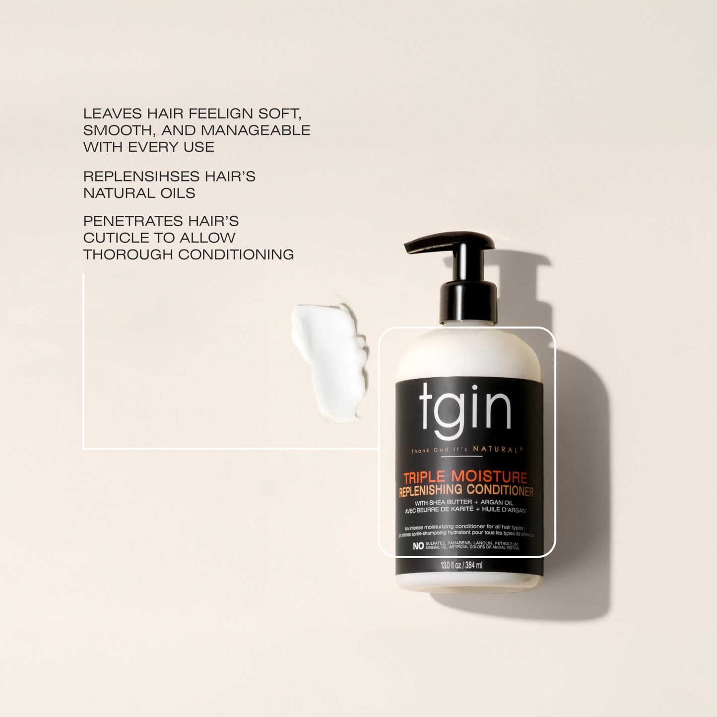 tgin Triple Moisture Replenishing Conditioner for Natural Hair - Conditioner for Women with Deep Hydration for Soft, Shiny, Manageable Curls - Easy