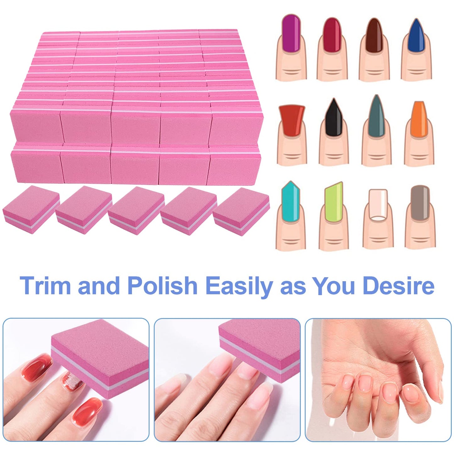 Nail Buffers (100 Pack), Mini Buffer Block Nail File for Acrylic and Natural Nails, 100/180 Grit Nail Buffer Block Bulk Buffing Blocks for Nail Buff Beauty and Personal Care AhaTopia