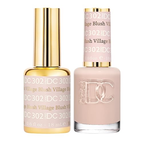 DND DC Gel Polish Set, Beige Nude Collection, UV/LED Gel Polish and Air Dry Nail Lacquer, Matching Chip-Free Polish Duo, 302 Blush Village, 0.5 Fl Oz