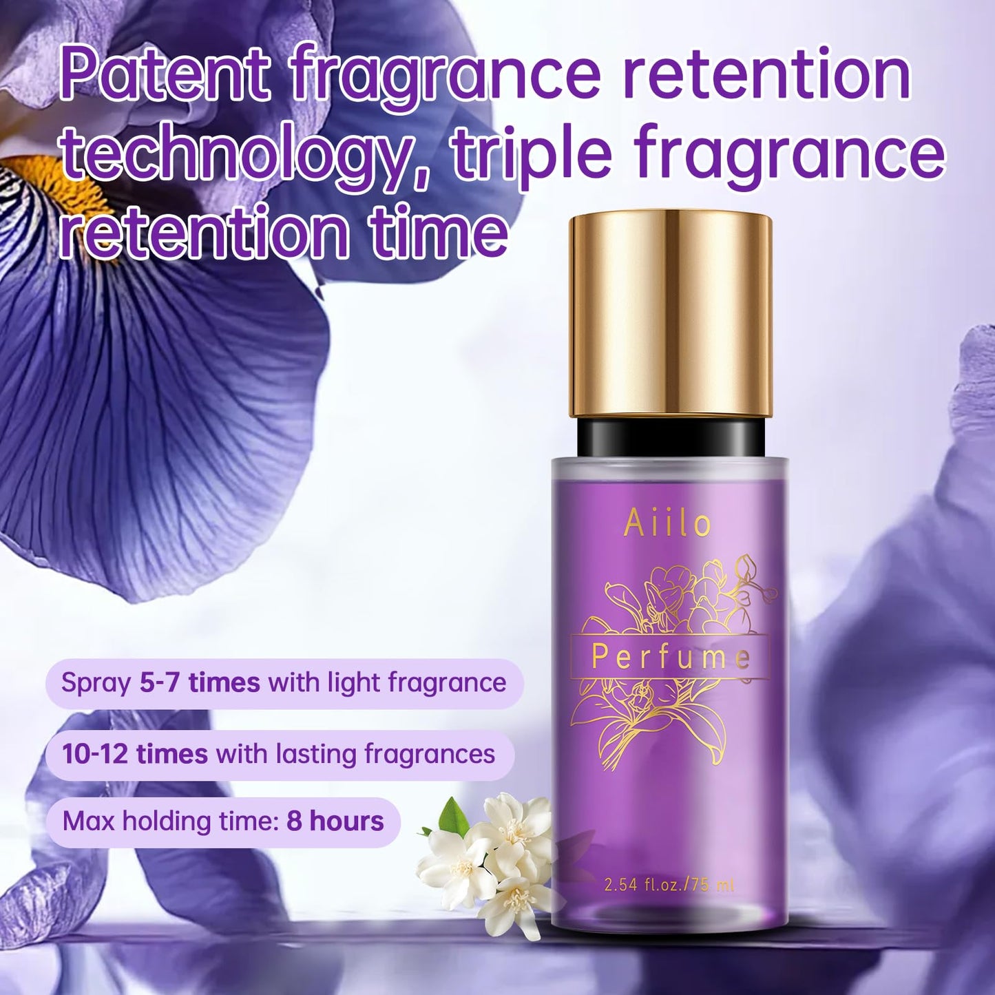 Aiilo Hair Perfume, Natural Fragrant Hair Perfume for Women, 8 Hours Longevity, Suitable for Hair, Body & Clothes - 75ml/2.54 fl oz (Transparent
