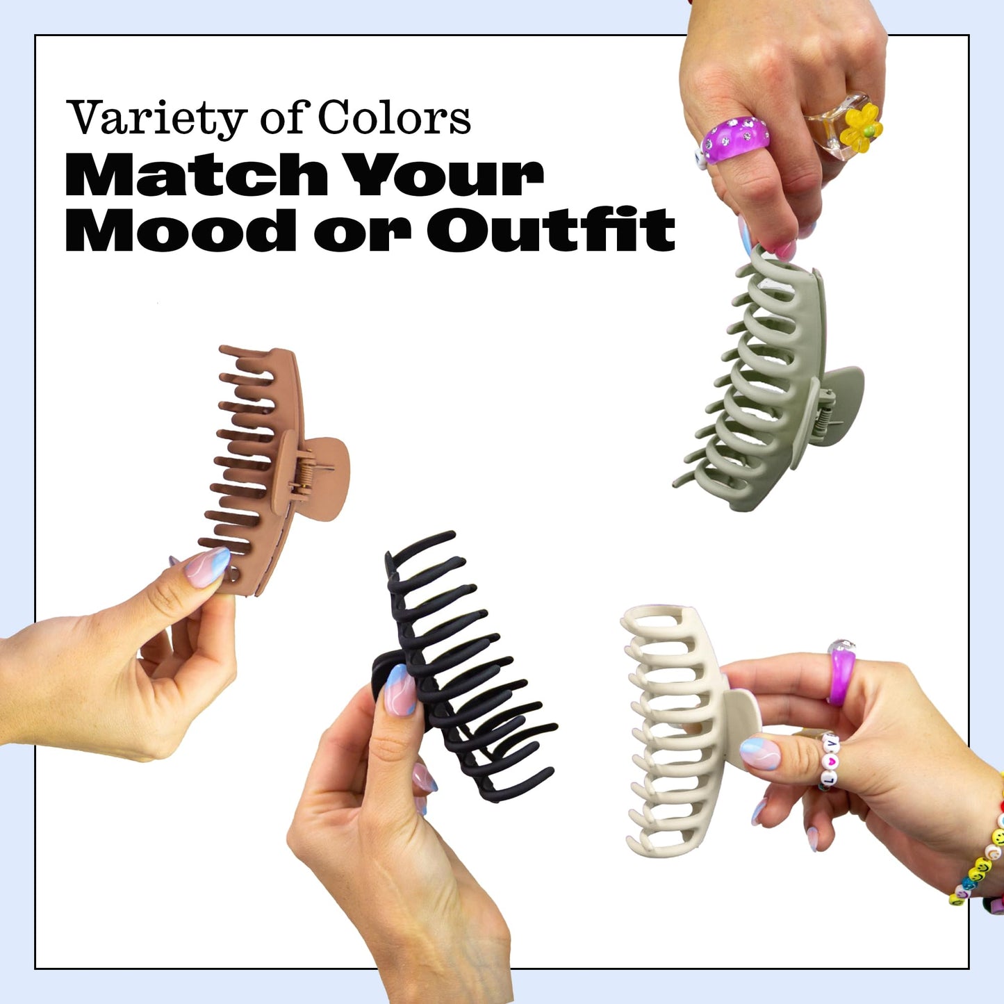 Trademark Beauty Claw Clips - Lightweight Soft Spring Design Hair Clips, Versatility, Anti-Slip Material, For All Hair Types - Neutral, (Pack of 4)