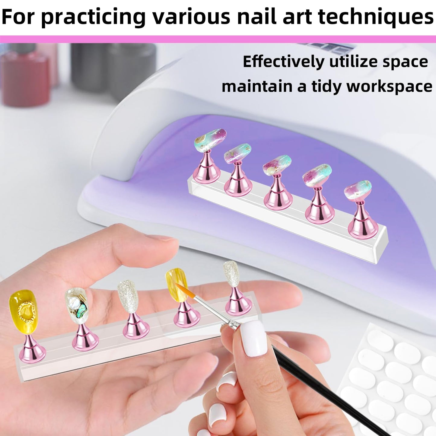 2 Set Nail Stand,Nail Holder Stand with 100 Pcs Double Sided Tape,Press on Nail Stand,Nail Practice Hand,Nail Holder for Painting Nails,for Nail Art Beauty and Personal Care TKYZMS