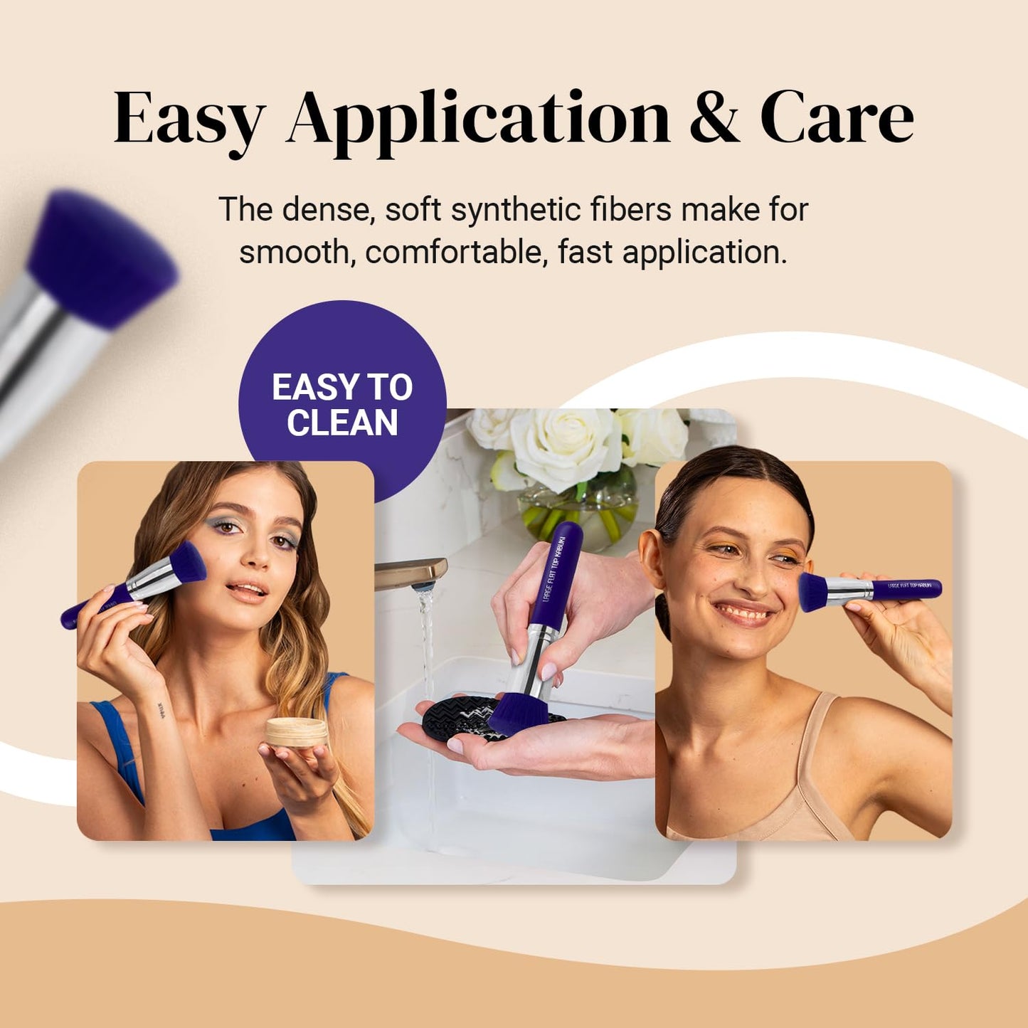 Keshima Large Flat Top Kabuki Foundation Brush - Neon Purple Premium Makeup Brush for Liquid, Cream, and Powder - Buffing, Blending, and Face - 1.6"