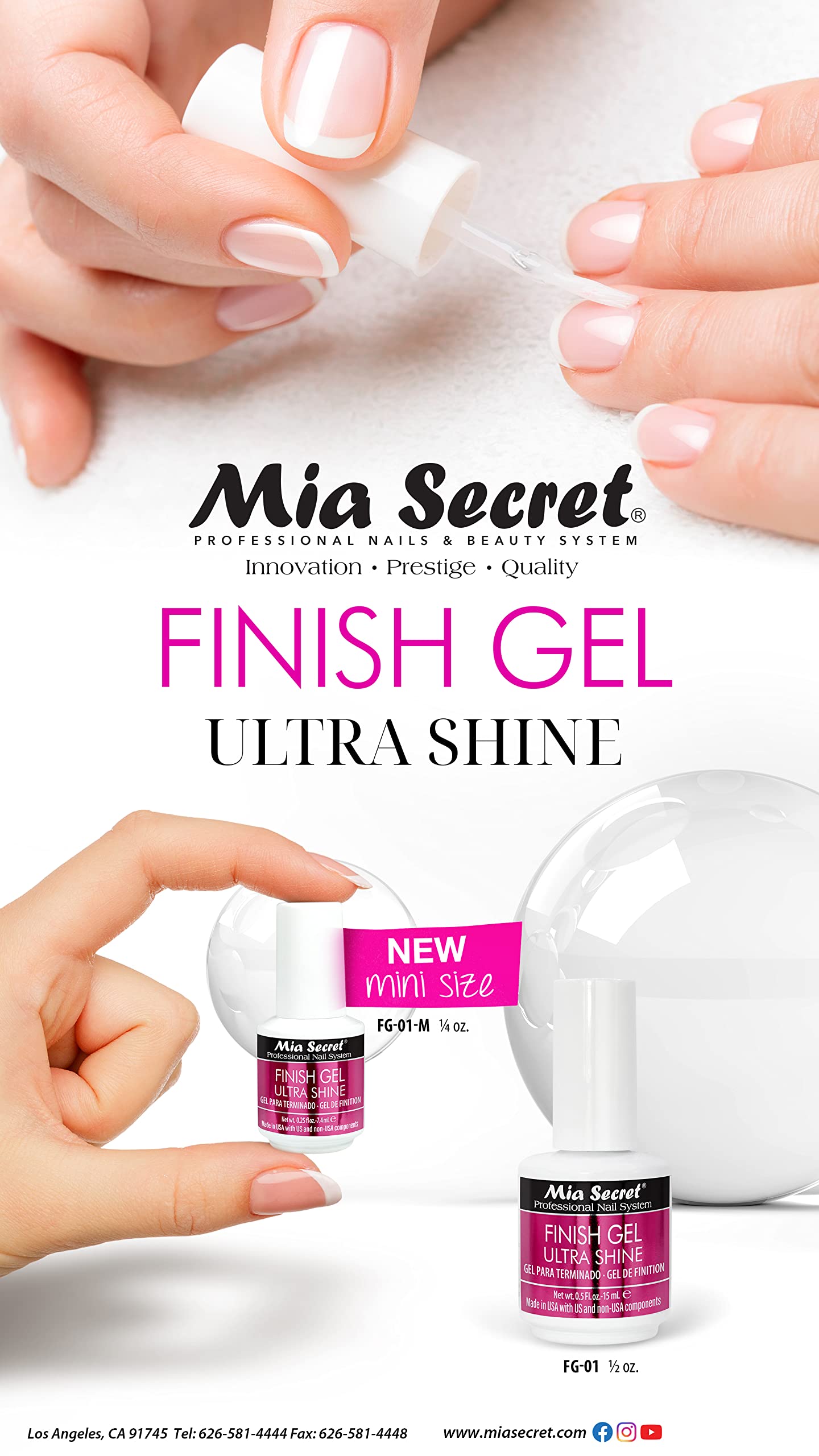 Mia Secret Finish gel MINI top coat for gel or acrylic nails - ULTRA SHINE Finish Gel - High gloss top coat for artificial nails (3-PACK) Beauty & Personal Care Mia Secret