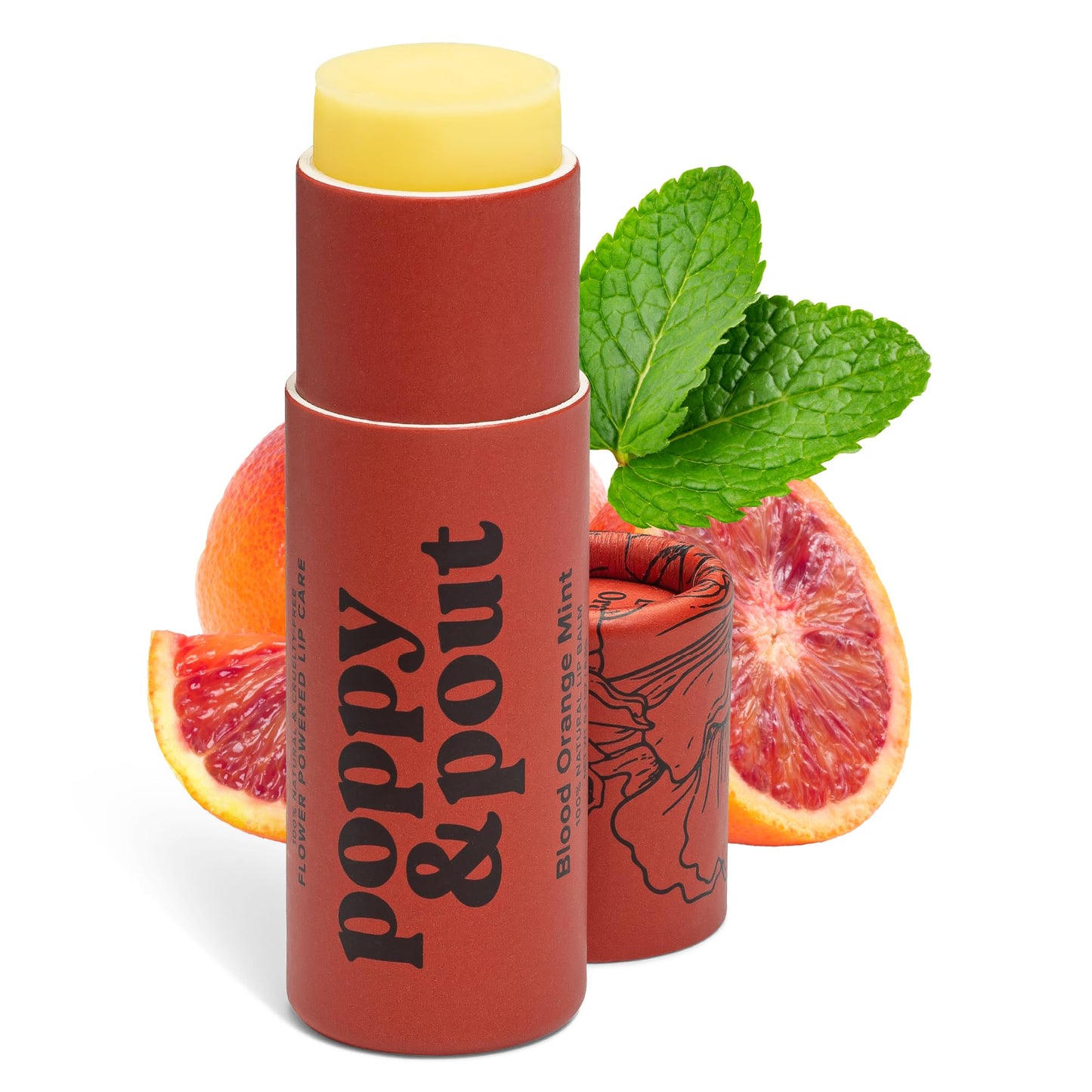 Poppy & Pout Blood Orange Mint Jumbo Lip Balm | All Natural Lip Balms & Moisturizers | Hydrates with Beeswax, Vitamin E, Organic Coconut Oil |