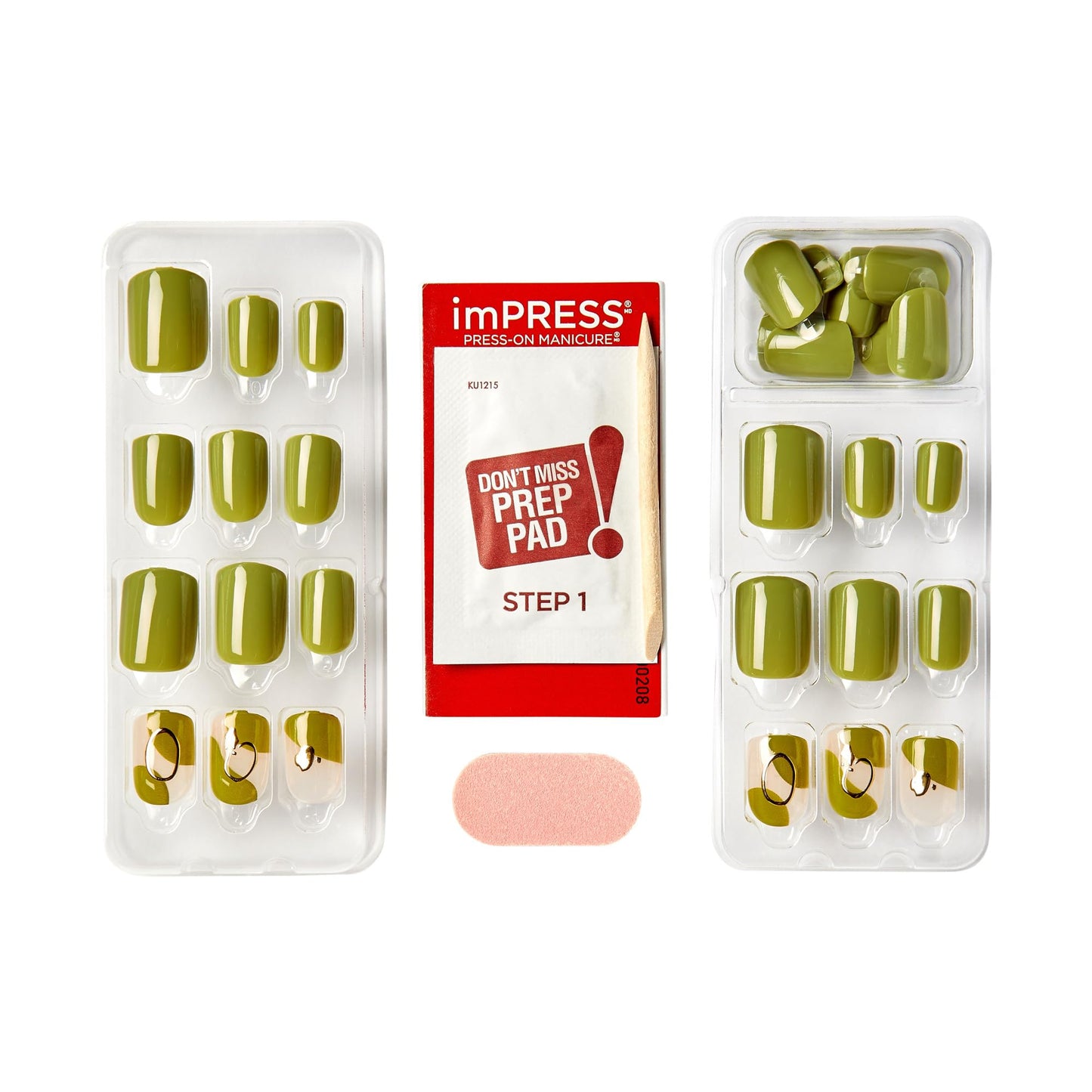 Kiss Impress No Glue Mani Press On Nails, Design, 'Before Sunrise', Green, Short Size, Squoval Shape, Includes 30 Nails, Prep Pad, Instructions Sheet Beauty & Personal Care imPRESS