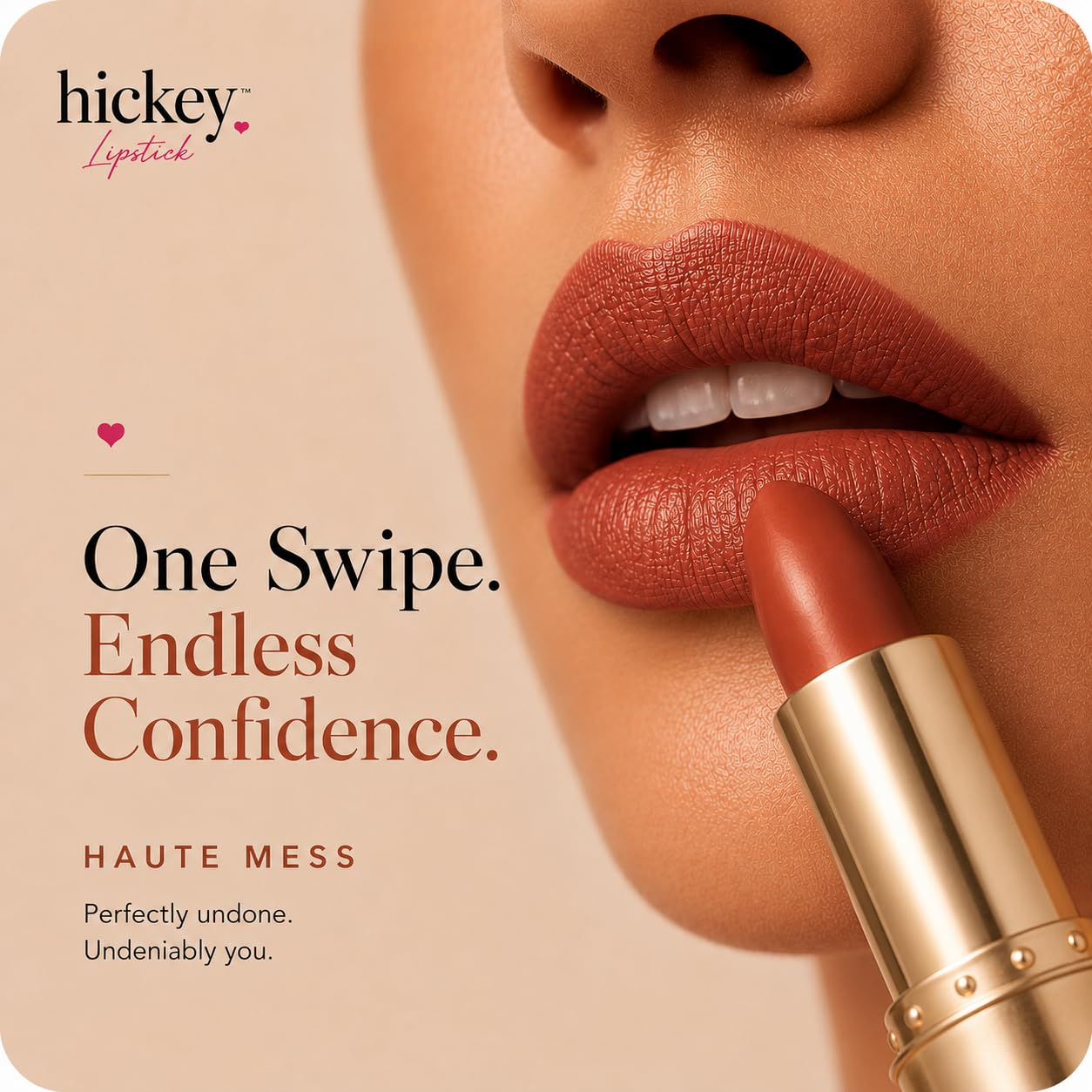Hickey Lipstick Refill - Haute Mess (Terracotta) - Hydrating Formula with Jojoba Oil, Long Lasting Velvet Finish Lipstick for Women - Vegan &