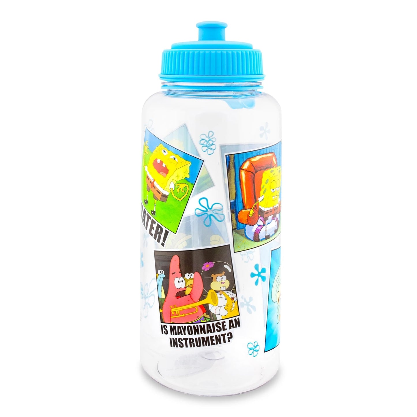 Silver Buffalo Nickelodeon SpongeBob SquarePants Memes Plastic Water Bottle With Leak-Resistant Sports Cap Lid | Holds 34 Ounces
