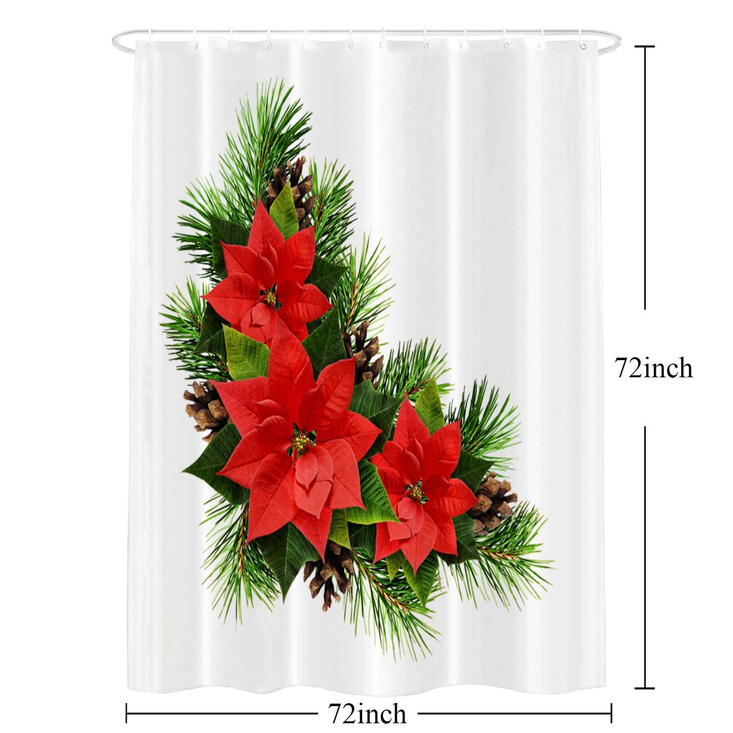 Shrahala Christmas Flowers White Decorative Shower Curtain, Poinsettia Christmas Curtain for Bathtubs Bathroom Decor Waterproof Funny with Grommets…