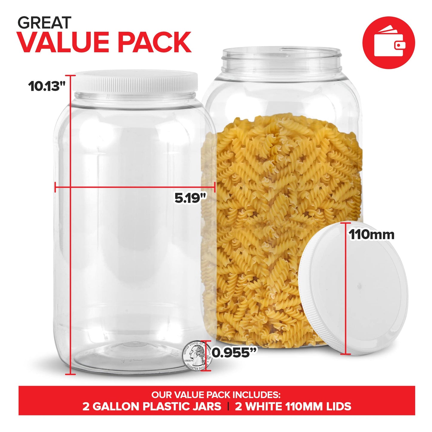 Stock Your Home 1 Gallon Clear Plastic Jars with Lids (2 Pack) 128 oz Wide Mouth Large Jar with Lid, Big Container for Candy, Cookies, Arts & Crafts…