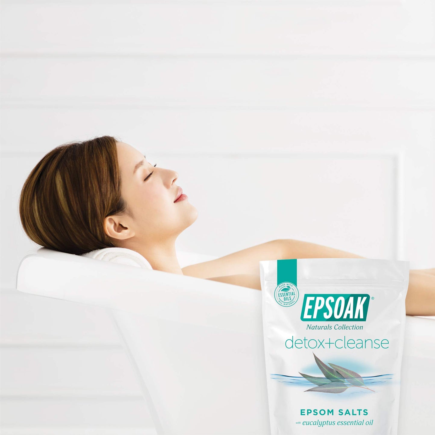 Epsoak Epsom Salt 2 lb. USP Magnesium Sulfate with Detox + Cleanse Scent Resealable Epsom Salt Bag, Made in The USA, Cruelty-Free Certified Beauty and Personal Care Epsoak