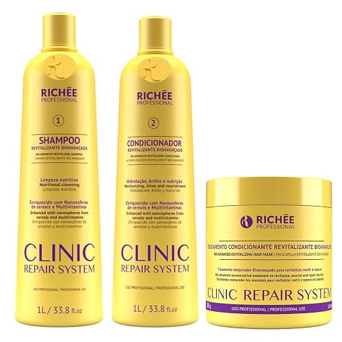 Richée Professional | Clinic Repair System Kit | Shampoo, Conditioner, Mask | (2x) 1000 ml / 33.8 fl.oz. + (1x) 500 gr / 17.6 oz.