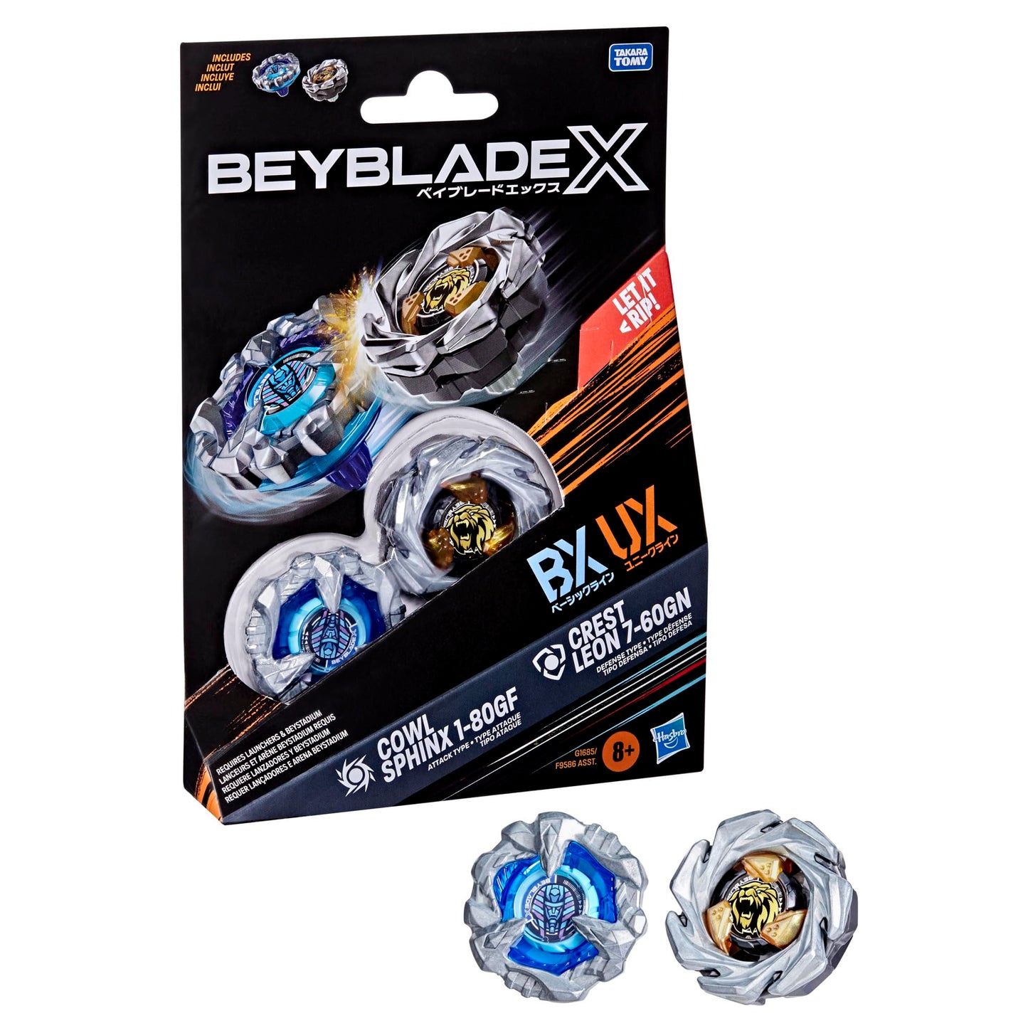 Beyblade X Cowl Sphinx 1-80GF BX & Crest Leon 7-60GN UX Dual Pack Set with 2 Right-Spinning Tops; Authentic Takara Tomy Battle Tops; Games/Toys for…