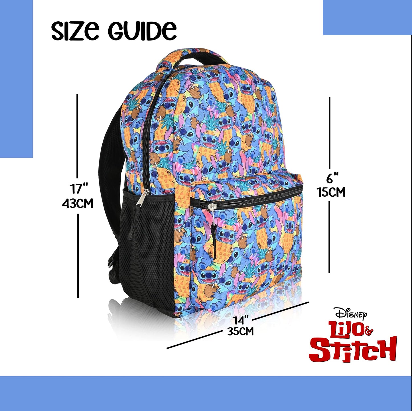 Disney Lilo and Stitch Backpack - Lilo and Stitch Ohana - Backpack for Girls, Boys, Teens, Adults - Officially Licensed Lilo and Stitch Backpacks For School - Great For Gym, Park and Camp (Light Blue)