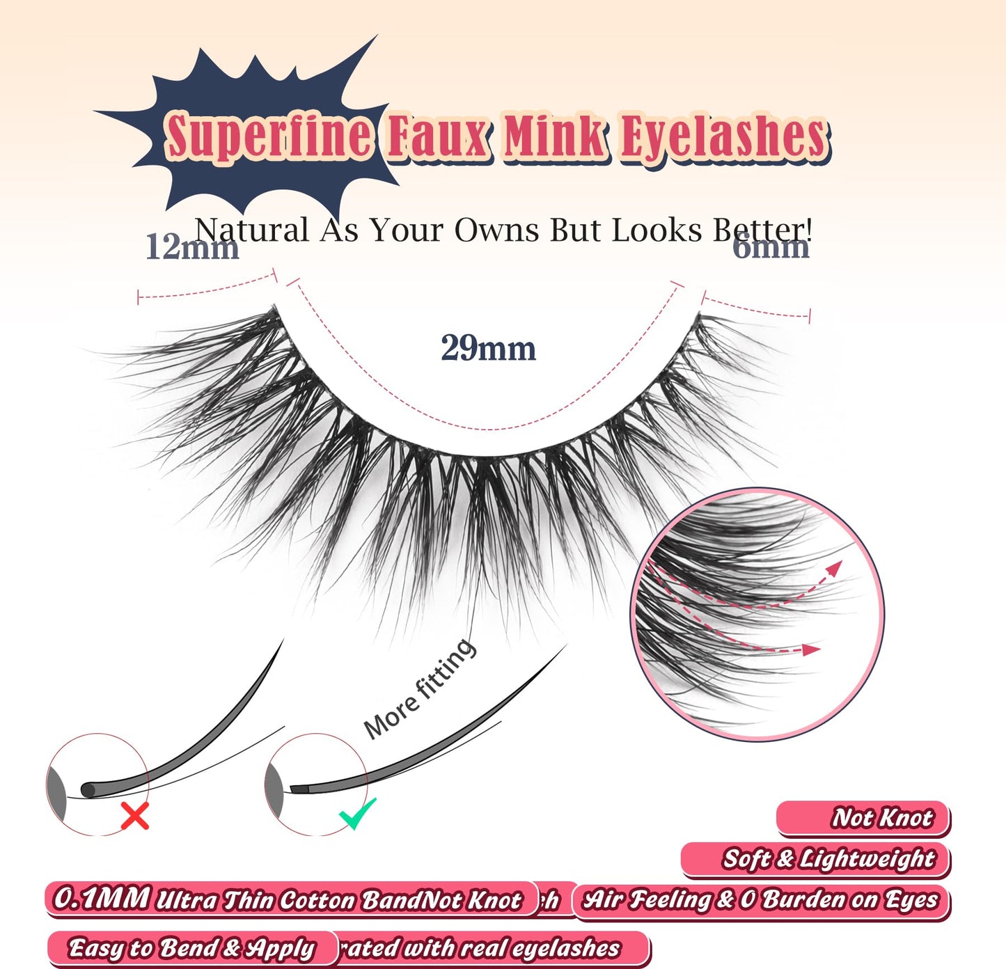 Natural Lashes Wispy Cat Eye Lashes 12mm False Eyelashes Natural Look Strip Lashes Thin Cotton Band Soft Eyelashes 3D Volume Lashes Pack C Curl Beauty and Personal Care Siligli