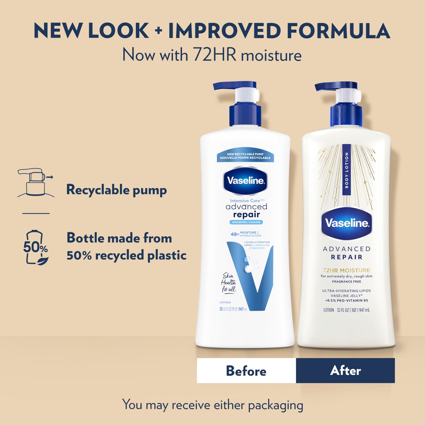 Vaseline Intensive Care Body Lotion Advanced Repair Unscented for Dry Skin Lotion Made with Ultra-Hydrating Lipids + Vaseline Jelly to Repair
