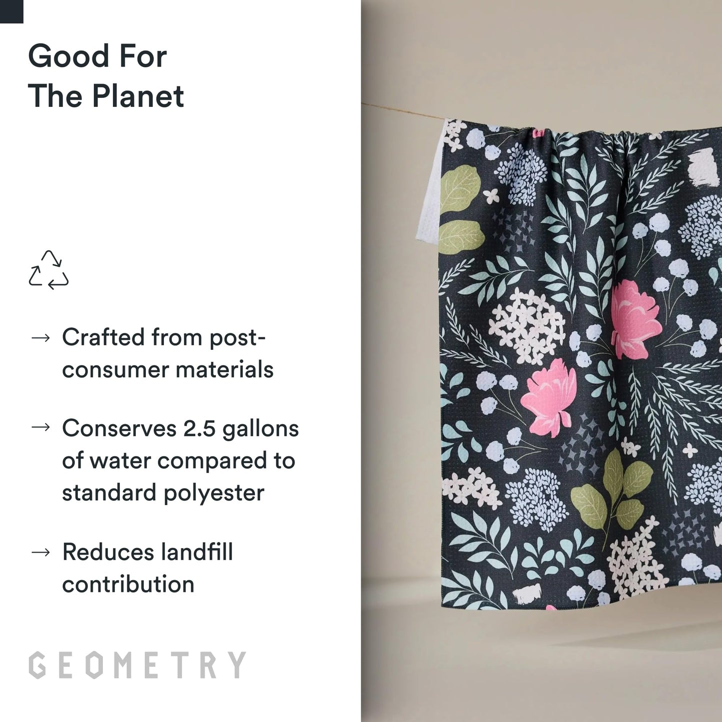 GEOMETRY Kitchen Tea Towels - Quick Dry Microfiber Dish Towels for Kitchen Pretty Petals, 18" x 30" 2 Pack