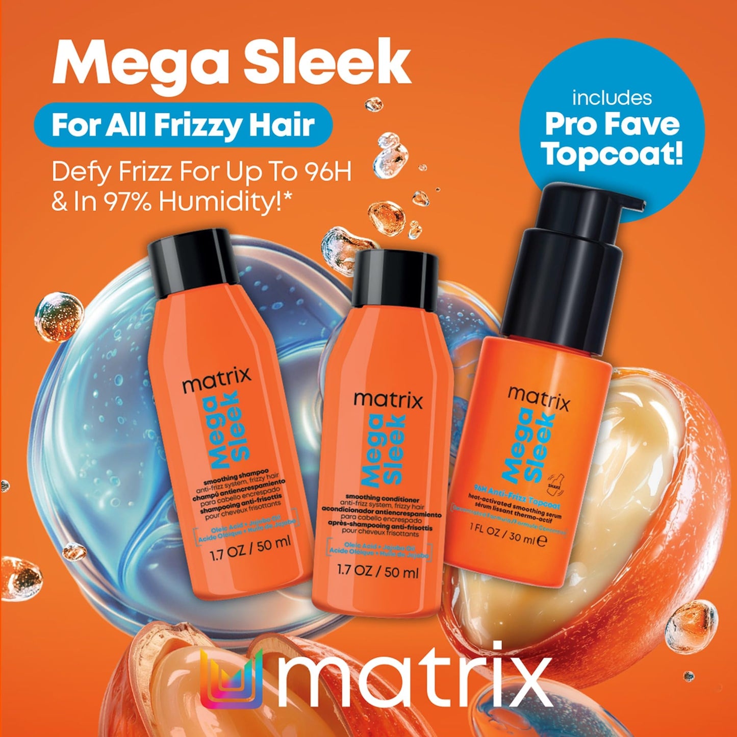 Matrix Mega Sleek Mini Kit - 96H Frizz Control, 12x Smoother Hair, and Professional Hydration