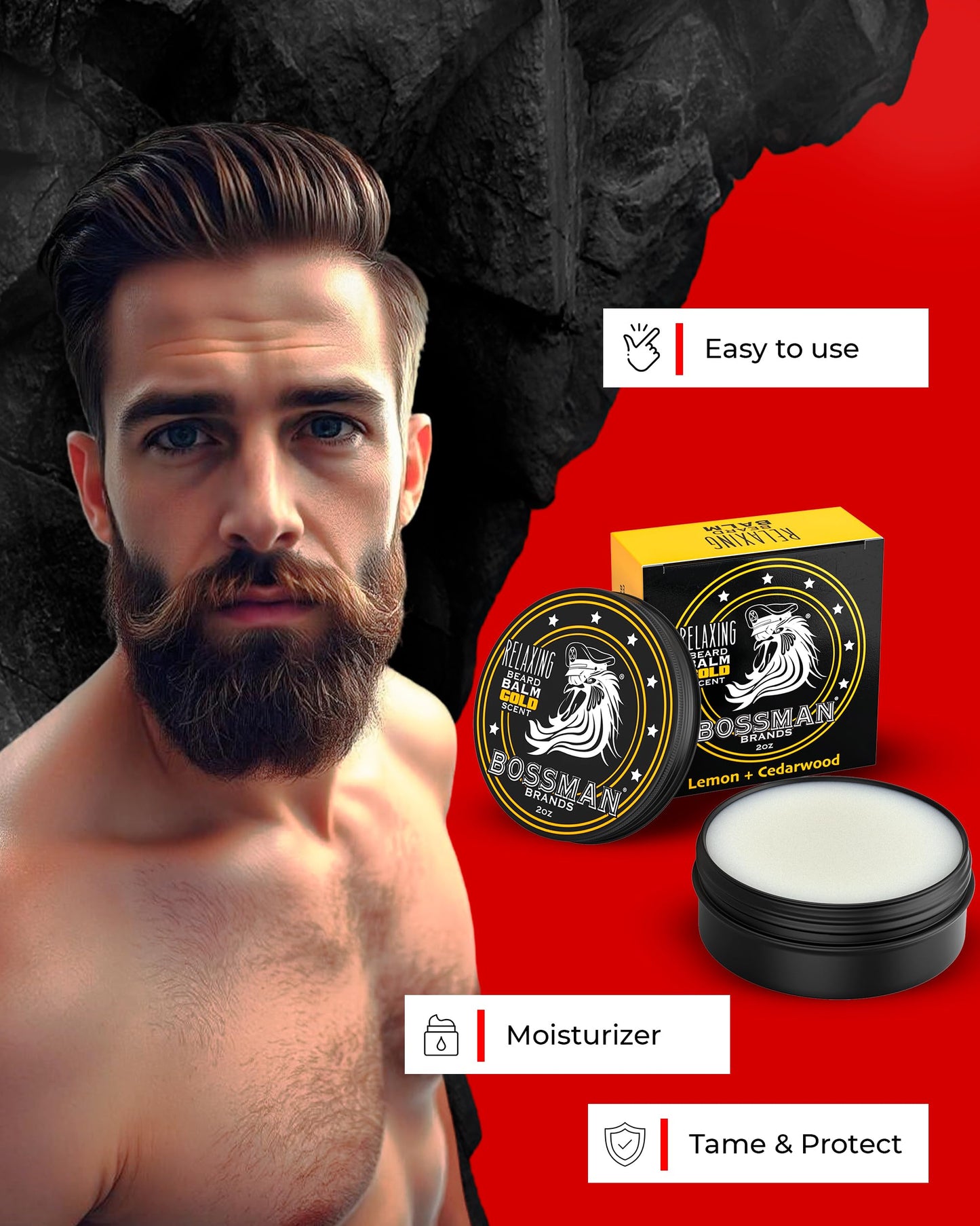Bossman Relaxing Beard Balm for Men (Gold Scent) - Tames, Relaxes, Thickens & Softens for Ultimate Beard Care - Made in USA