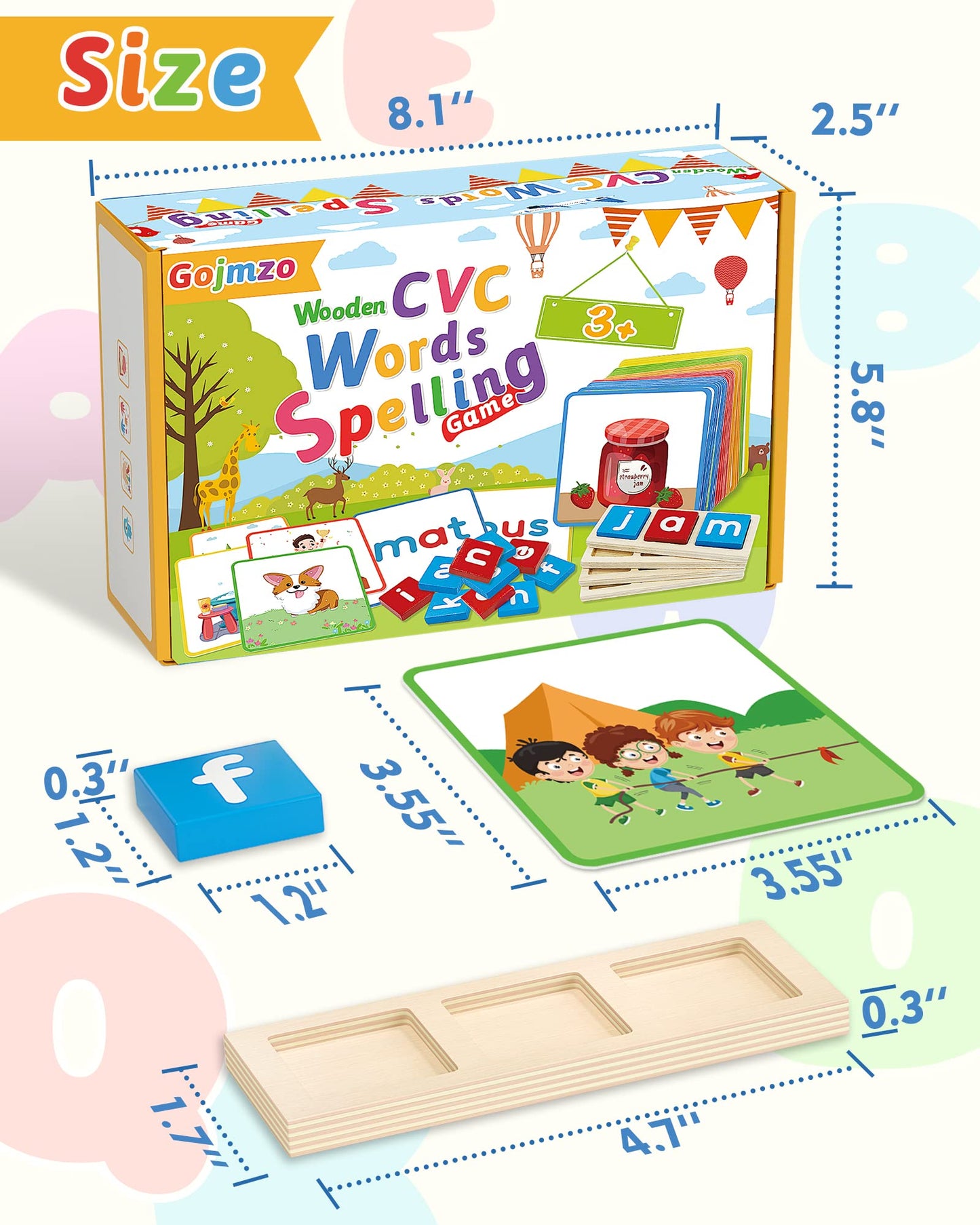 Gojmzo Wooden CVC Word Spelling Games – Montessori Learning Toy with Sight Words Flash Cards, Educational Activity for Kids Ages 3–6