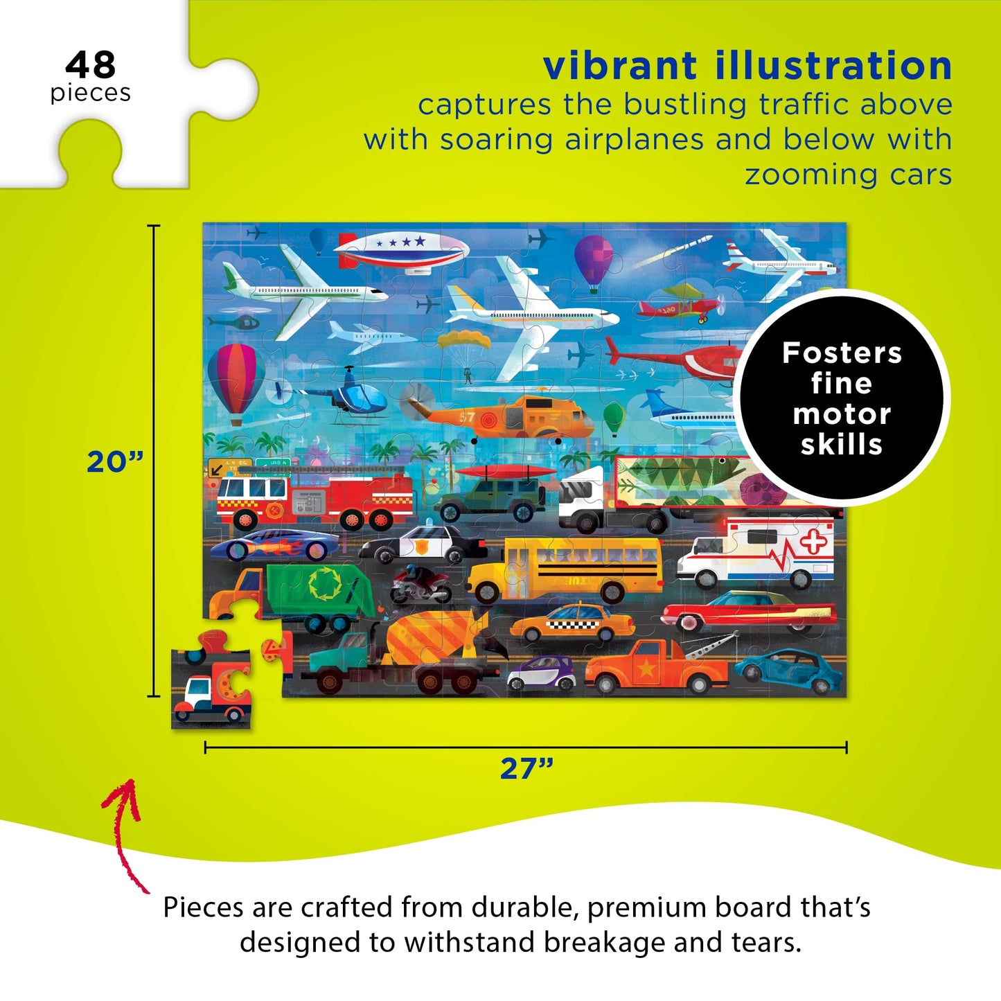 Crocodile Creek Above + Below 48-Piece Jigsaw Floor Puzzle - Fun Floor Puzzles for Kids Ages 4-8 - Vehicles - 27 x 20 inches Finished