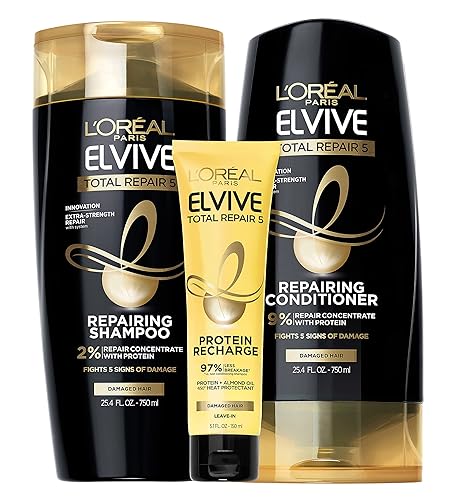 L’Oréal Paris Elvive TR5 Repairing Shampoo, Conditioner and Protein Recharge, Total Repair 5, 1 Count