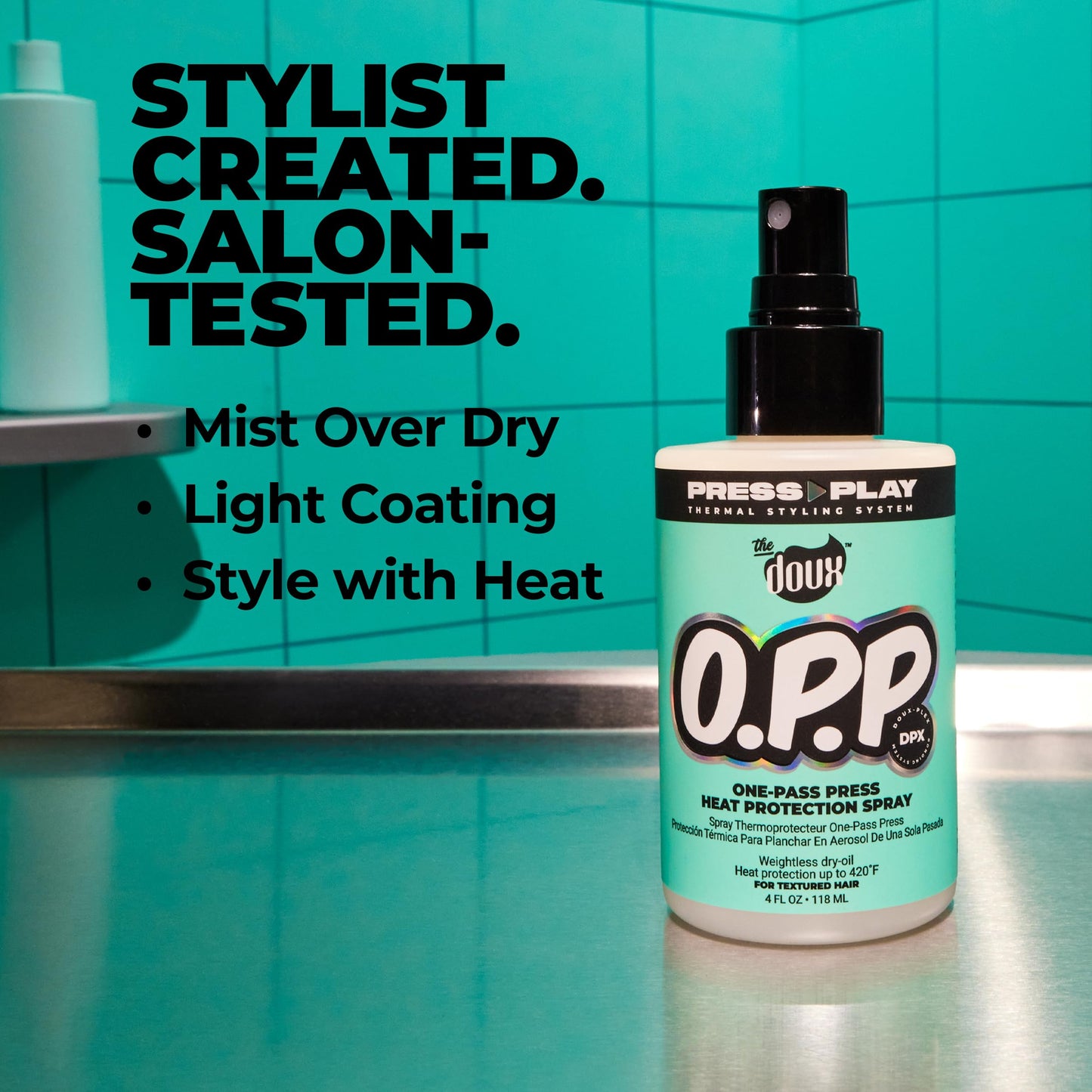 The Doux O.P.P. ONE?PASS PRESS Heat Protection Spray for Hair - Thermal Protector with Jojoba Oil, Aloe & Pineapple - Anti?Frizz Straightening Spray